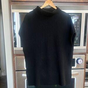 VINCE. WMNS CASHMERE/WOOL black mock neck dropped shoulder tunic sweater vest LG